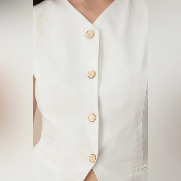 NWT RIHOAS The White Single-breasted Cotton Vest - Picture 2 of 6
